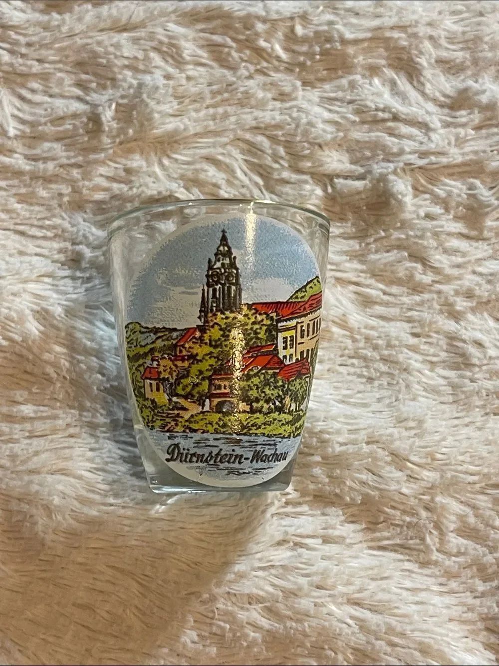 Vintage wachau Scenic Shot Glass with Red Roof Village Design